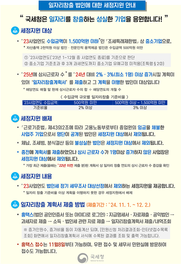 일자리창출 법인에 대한 세정지원 안내.bmp