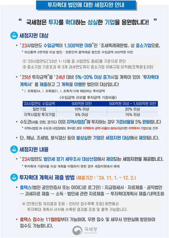 투자확대 법인에 대한 세정지원 안내.bmp