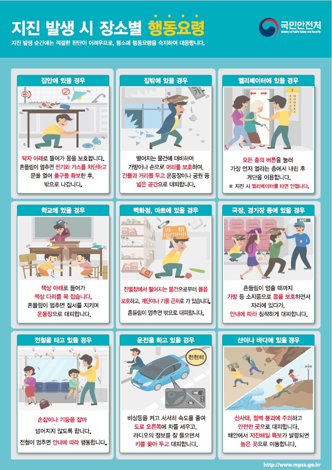 지진 발생 시 장소별 행동요령